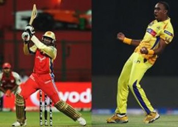 RCB opener Chris Gayle (left) and CSK all-rounder Dwaye Bravo ... expected to play key roles.