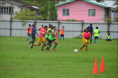 Part of the action during the GFF staged CONCACAF Women’s Day at the Fruta Conquerors ground in Tucville. 