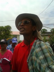 A very vocal supporter of former president Bharrat Jagdeo, who was heard voicing insulting comments outside of the Whim Magistrate’s Court courtyard yesterday.  