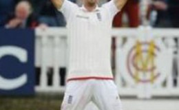 England’s Alastair Cook celebrates after winning the first test.  Reuters / Philip Brown
