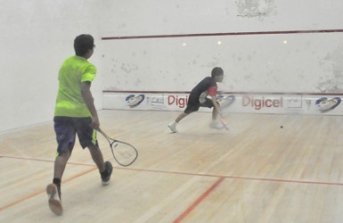 Action on the opening night of the Guyana Squash Association (GSA) Junior National Championships on Wednesday at the Georgetown Club Facility.
