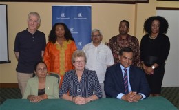 Chairperson of the Commonwealth Observer group and former Member of Parliament of New Zealand, Kate Wilkinson (seated at centre) along with a team of persons from several Commonwealth countries who are in Guyana to observe the May 11, general and regional elections (GINA photo)