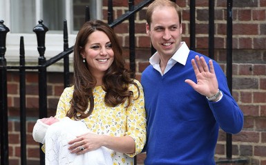 Britain's Duchess of Cambridge Kate  and Prince William leave the hospital with their as yet unnamed daughter, some 12 hours after she was born.