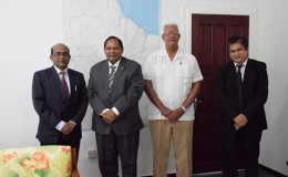 Indian High Commissioner to Guyana, Venkatachalam Mahalingam (left); Prime Minister of Guyana Moses Nagamootoo (second from left), Minister of Agriculture Noel Holder (third from left), and an officer of the Indian High Commission to Guyana. (GINA photo