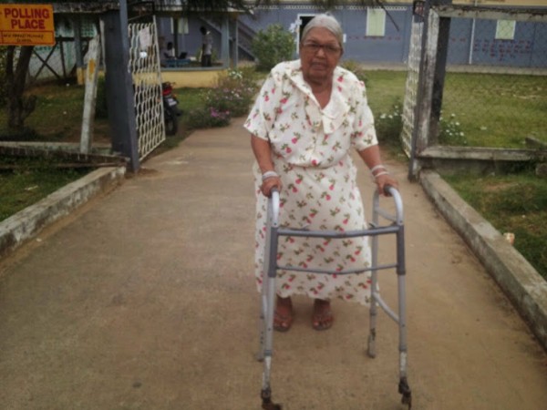 This elderly woman used her walker to ensure that she could vote at the New Market Primary on the Corentyne.