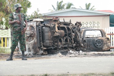 The Guyana Defence Force had the vicinity completely blocked off in `C’ Field Sophia after the rioting that occurred on Election Day.