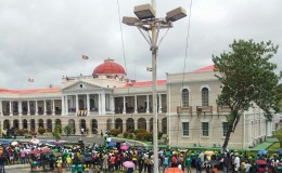 Crowds gathered outside Parliament today as David Granger was sworn in as President of Guyana.