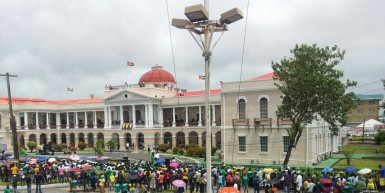 Crowds gathered outside Parliament today as David Granger was sworn in as President of Guyana.