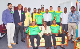 Members of the GFF Normalisation Commiteee and a number of Golden Jaguars players with Prime Minister Moses Nagamootoo during a courtesy call on the Prime Minister yesterday.
