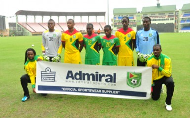 Members of the Golden Jaguars team from left to right Konata Manning, Akel Clarke, Captain Chris Nurse, Pernel Schultz, Trayon Bobb, Sheldon Holder, Derick Carter and Dwain Jacobs displaying their official home and away team kits as well as travelling jackets from recently inked sports giants Admiral 