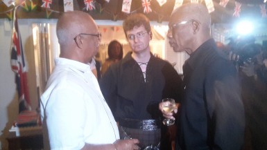 From right are President David Granger, British High Commissioner Greg Quinn and Banks DIH Chairman Clifford Reis.