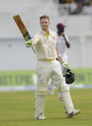 Steve Smith 100 on day one of the second Test West Indies v Australia at Sabina Park, Kingston, Jamaica on Thursday, June 11, 2015. Photo by WICB Media/Randy Brooks of Brooks Latouche Photography