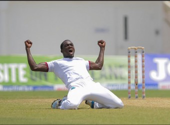 West Indies Jerome Taylor is pumped up after dismissing Australia’s Steve Smith for 199. (Photo courtesy of WICB media) 