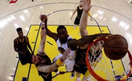 Golden State Warriors forward Harrison Barnes (40) dunks the ball over Cleveland Cavaliers guard Mike Miller (18) and center Timofey Mozgov (20) in game five of the NBA Finals at Oracle Arena on Sunday. Ezra Shaw-Pool Photo via USA TODAY Sports
