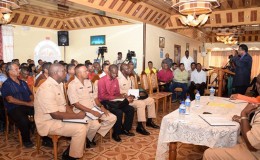 Minister of Public Security Khemraj Ramjattan addressing the Executives of  the Upper Corentyne Chamber of Commerce and members of the Upper Corentyne Fisherman’s Coop Society Limited at  City Inn Hotel at Line Path, Skeldon (GINA photo)

