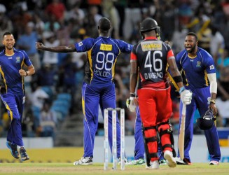 Jason Holder dominated for Barbados Tridents as they restricted Trinidad & Tobago Red Steel to 95/9 in their 20 overs. — at Kensington Oval Cricket Ground, Bridgetown, Barbados. 