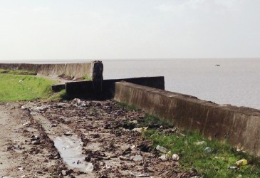 The higher level of the sea wall