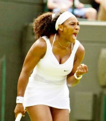 Serena Williams (USA) reacts during her match against Margarita Gasparyan (RUS) on day one of The Championships Wimbledon at the AELTC. Mandatory Credit: Susan Mullane-USA TODAY Sports 