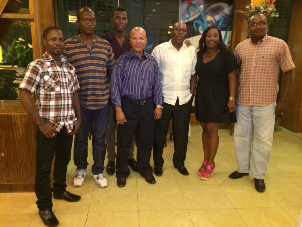 Cuban Coach, Francisco Hernandez Roldan (centre) along with the top brass of the GBA, pose for a photo opportunity following Monday night’s farewell dinner at the New Thriving Restaurant. Roldan returns to Cuba after a fruitful three-year stint here. 