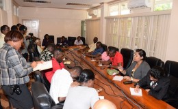 Members of the media at the press briefing held by the Minister of Public Infrastructure David Patterson (GINA photo)