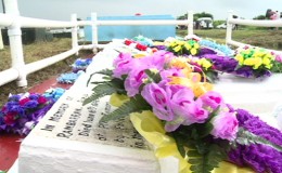The grave site of the five Enmore Martyrs of Guyana - Lallabagee Kissoon, 30; 19-year-old Pooran; Rambarran; Dookhie and Harry (GINA photo)