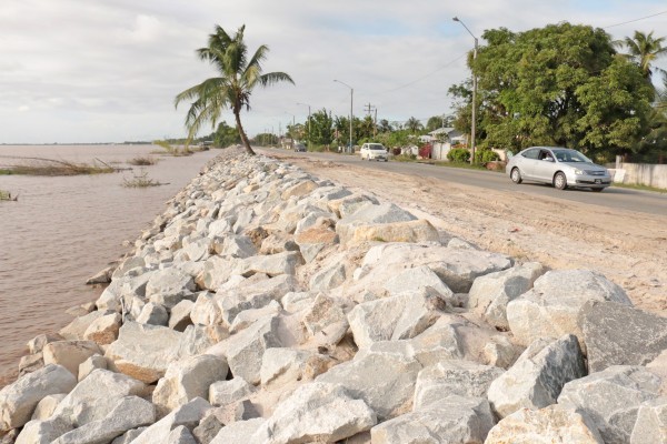 Boulders have been placed to help guard against the encroaching river at Friendship, East Bank Demerara.