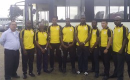 Some members of the national 7s rugby squad along with president of the GRFU, Peter Green pose for a photo opportunity prior to departure to Toronto, Canada. The outfit will look to iron out some of the wrinkles they encountered during a below par showing at last month’s NACRA Championships and Olympic Qualifiers in Cary, North Carolina. 