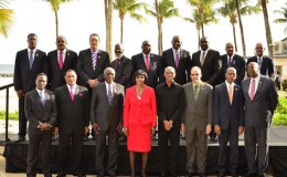 Caricom heads: President David Granger is fourth from right in the front row.
