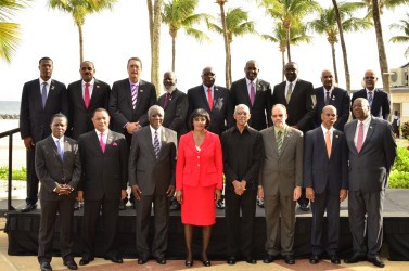 Caricom heads: President David Granger is fourth from right in the front row. 