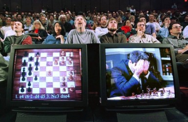 Russia’s world chess champion Garry Kasparov takes on the world’s super-computer Deep Blue in a return six game chess match in New York in 1997. Kasparov had beaten Blue the previous year. Blue won the deciding sixth and final game. Its owners IBM, did not respond positively to Kasparov for a rematch and retired the machine.