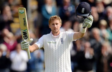 England’s Joe Root celebrates his seventh test century yesterday after being dropped on nought. (Reuters photo)