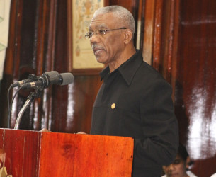 President David Granger addressing the legislature yesterday.