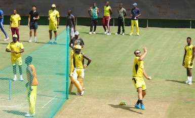 Jamaica Tallawahs off-spinner Daniel Vettori gets a few to turn during a net session yesterday. Orlando Charles photo 
