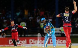 St Lucia Zouks’ Johnson Charles is yorked by Jacques Kallis for  the top score of 41. (Courtesy CPL website)