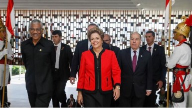 President David Granger and President of Brazil Dilma Rousseff arriving at the Mercosur Summit. 