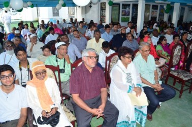 Ministers of Social Cohesion, Amna Ally (second from right) and Education, Dr Rupert Roopnaraine (right) among those gathered at the Guyana United Sadr Islamic Anjuman’s annual Eid Fest held at the Anna Catherina Islamic Complex, West Coast Demerara.  (GINA photo)