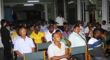 A section of the audience at last evening’s Town hall meeting at the GCC pavilion. (Orlando Charles photo)