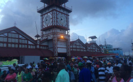 The crowd at the Stabroek Square yesterday. 