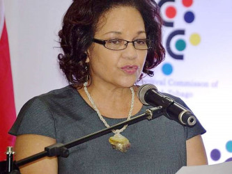 Media launch: National Carnival ­Commission chairman Lorraine ­Pouchet outlining plans for ­Carnival 2016 last week. 