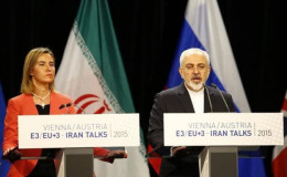 Iranian Foreign Minister Mohammad Javad Zarif addresses during a joint news conference with High Representative of the European Union for Foreign Affairs and Security Policy Federica Mogherini (L) after a plenary session at the United Nations building in Vienna, Austria July... Reuters/Leonhard Foeger
