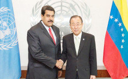 Venezuelan President Nicolas Maduro (L) with U.N. Secretary-General Ban Ki-moon in New York, July 28, 2015. (UN photo)
