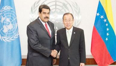 Venezuelan President Nicolas Maduro (L) with U.N. Secretary-General Ban Ki-moon in New York, July 28, 2015. (UN photo)