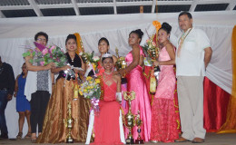 Ministers  Sydney Allicock (right) and Valerie Garrido-Lowe (left) with Miss Moruca 2015 and the runners-up after the pageant (GINA photo)