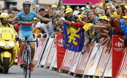 Astana rider Vincenzo Nibali of Italy celebrates as he crosses the finish line to win the 138-km (85.74 miles) 19th stage of the 102nd Tour de France cycling race from Saint-Jean-de-Maurienne to La Toussuire-Les Sybelles in the French Alps mountains, France, yesterday.
REUTERS/STEFANO RELLANDINI