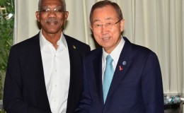 President David Granger (left) with United Nations Secretary General Ban Ki-moon   (GINA photo)