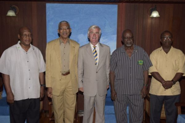 From left are Lt. Col (retired) George Gomes, President David Granger, Col. Nigel Dransfield and General Secretary of the Guyana Legion, Kingsley Nelson. (GINA photo)