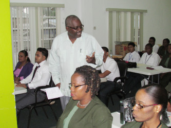 Chief Election Officer Keith Lowenfield delivering remarks at the training. (GECOM photo)
