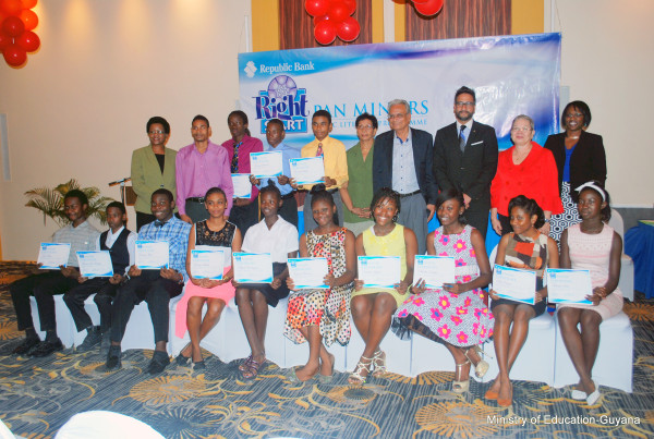 Participants of the programme plus officials of Republic Bank and the Ministry of Education. (Ministry of Education photo)