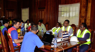 Minister Simona Broomes and team during discussions with the Barama Management Team (GINA photo) 