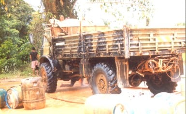 . A ‘bush’ truck having a $5,000 wash at Port Kaituma  